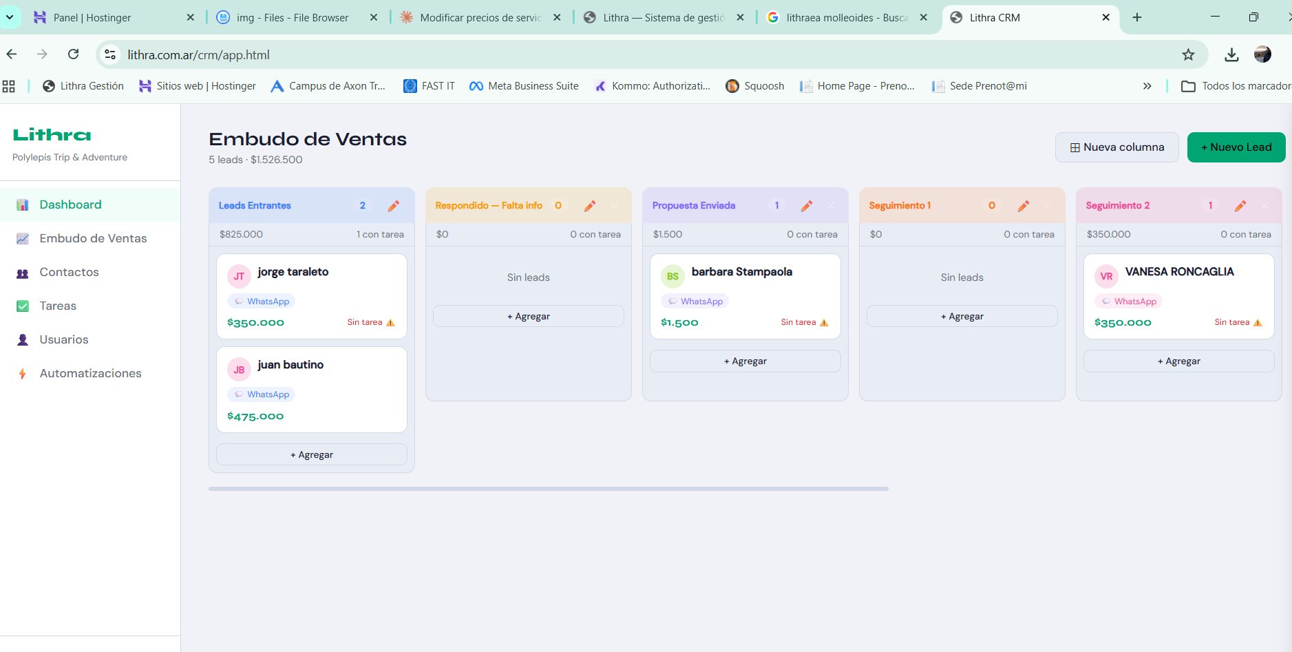 Embudo de ventas de Lithra CRM